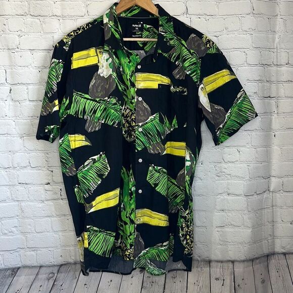 Hurley Toucan Pineapple Short Sleeve Button Up Collard Shirt Menʻs XXL Tailored - Picture 1 of 8